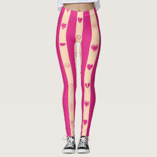 Leggings Cute Heart Modern Hot Pink Stripe