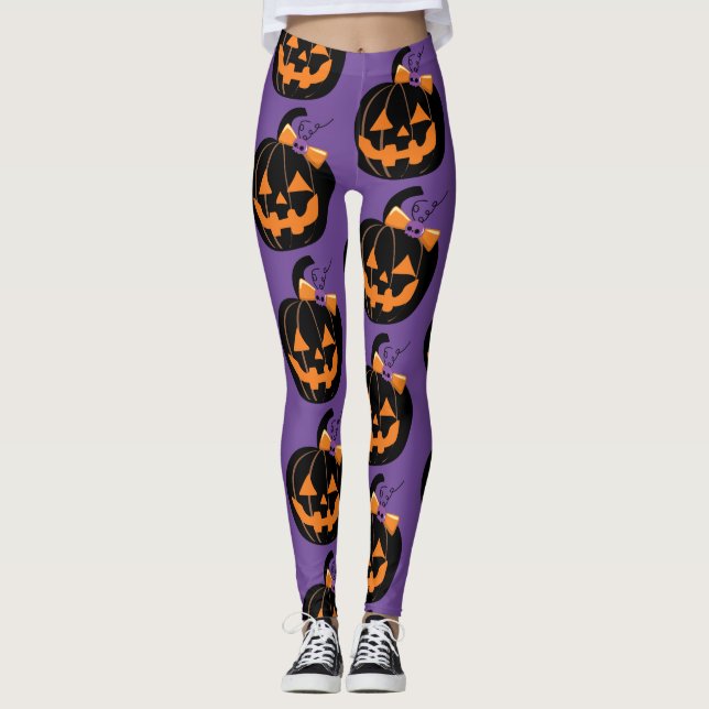 Leggings Cute Jack O'Lantern Purple Tout-Sur-Impression Leg (Devant)