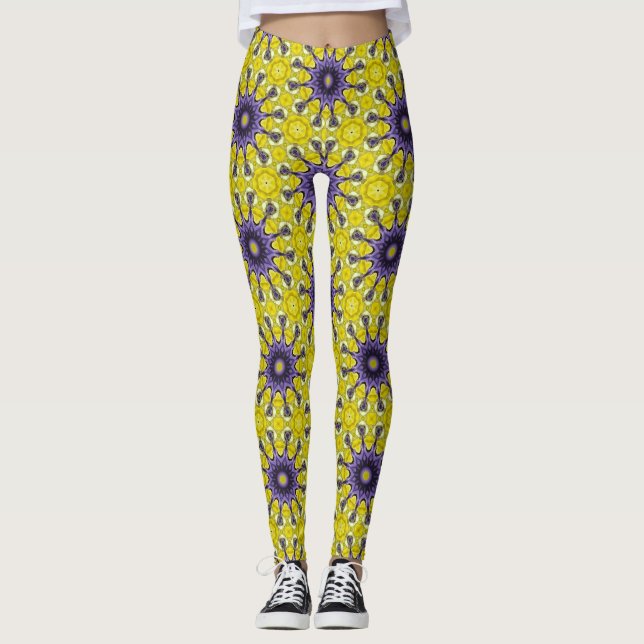 Leggings Cute jaune violet kaléidoscope Motif géométrique (Devant)