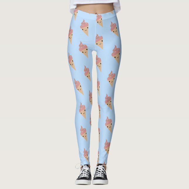 Leggings Cute Kawaii Ice Cream Cone Motif (Devant)