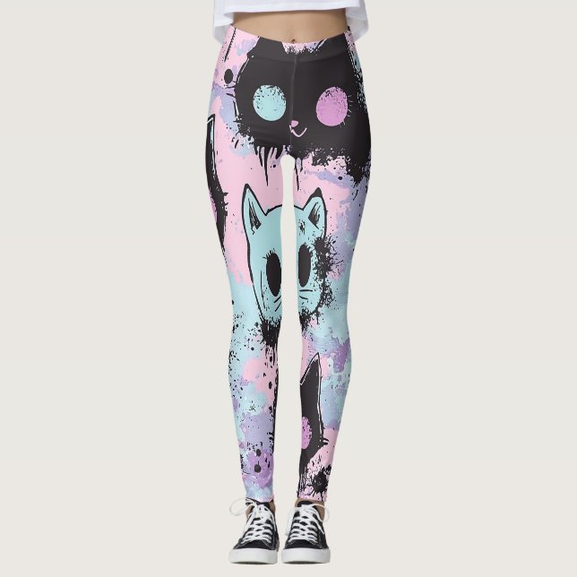 Leggings Cute Kawaii Pastel Goth Chat Déplaisant (Devant)