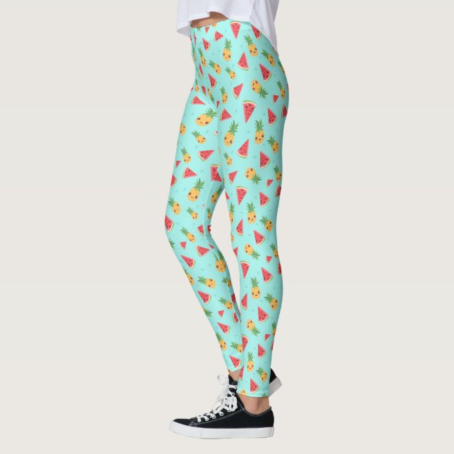 Leggings Cute Kawaii Smiling Ananas & Motif de pastèque (Gauche)