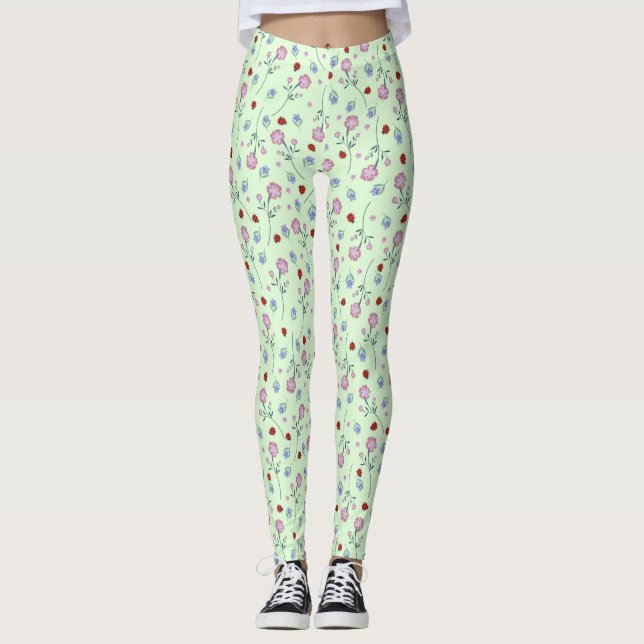 Leggings Cute Ladybug Polka dot Daisy Flower Russe Motif (Devant)