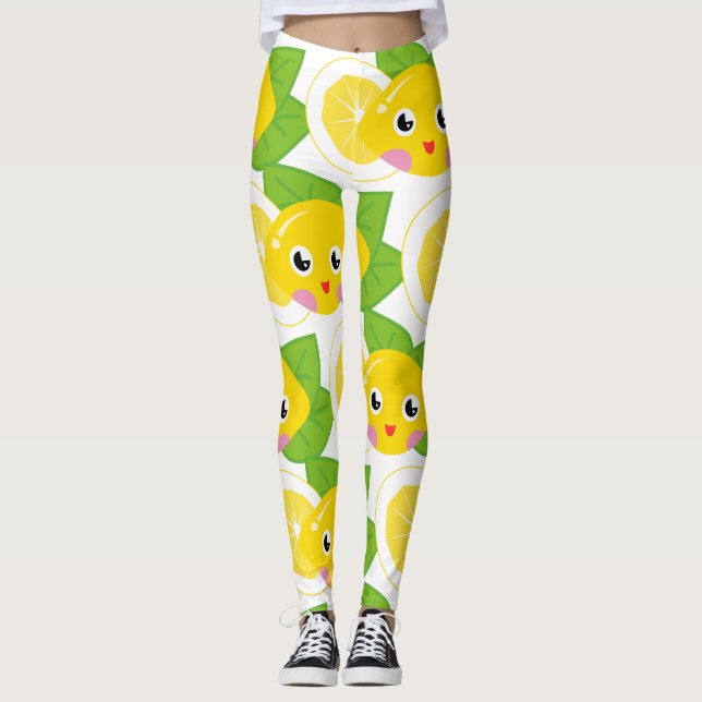 Leggings Cute Lemons Emoji Face Motif (Devant)