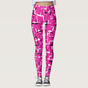 Leggings CUTE Magenta violet rose noir blanc Motif chic