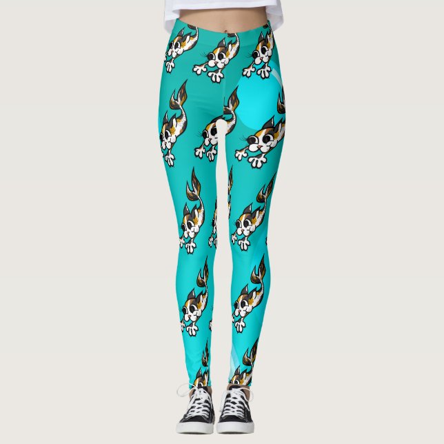 LEGGINGS CUTE MERMAID KITTY CAT TURQUOISE LEGINGS (Devant)