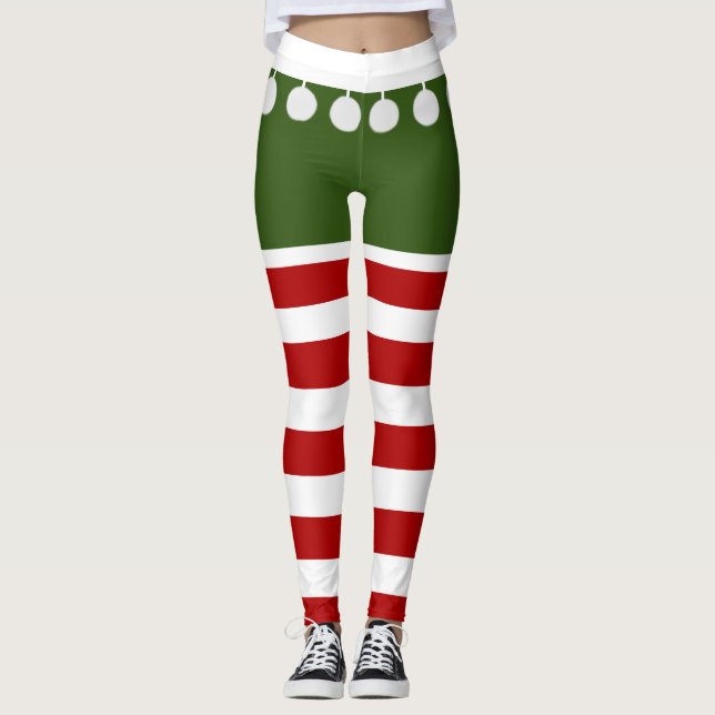 Leggings Cute Noël Elf Stripes Amusant Costume de Tassel (Devant)