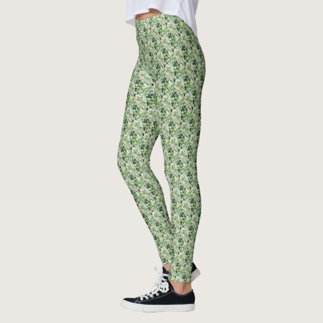 Leggings Cute Olive Vert Floral Motif Stylo Femmes (Gauche)