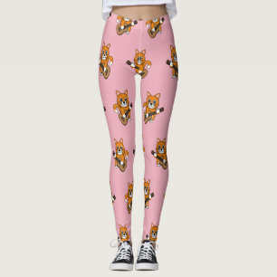 Leggings Cute Orange Chat Blanc Jouer Caricature Guitare