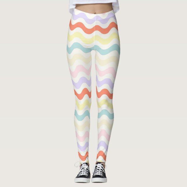Leggings Cute Pastel Rainbow Wavy Lines Colorful Geometric  (Devant)