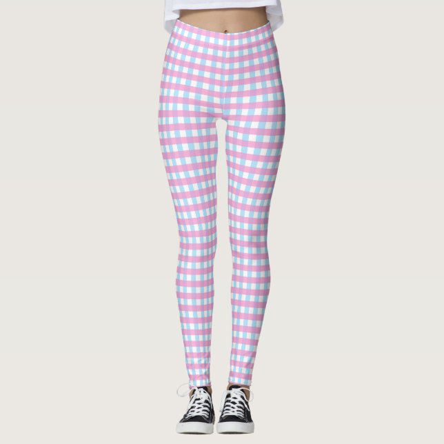 Leggings Cute Pastel Rose Bleu En vichy Chèque (Devant)