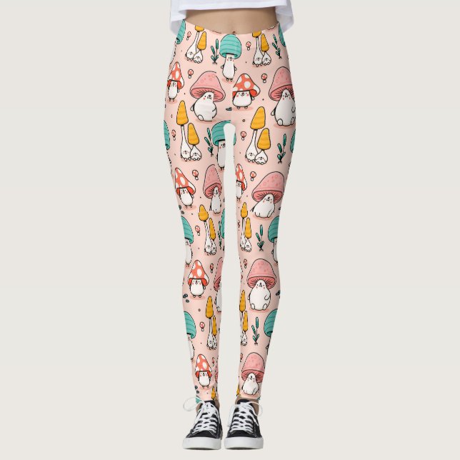 Leggings Cute Petit Imaginaire Champignons Dessin rose bleu (Devant)