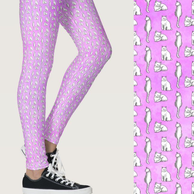 Leggings Cute Purple Cats Whimsical Patterned (Créateur téléchargé)