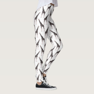 Leggings Cute rose noir Giraffe animal blanc design