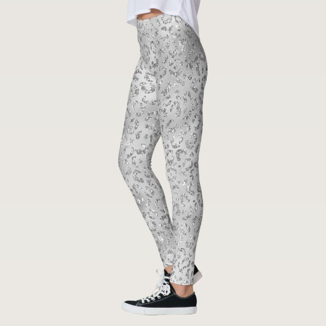 Leggings Cute Silver Cheetah Leopard Motif d'impression (Gauche)