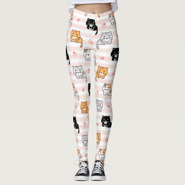 Leggings Cute Sleepy Cat & Paws, Men Women & Kids, Cat Fan (Devant)