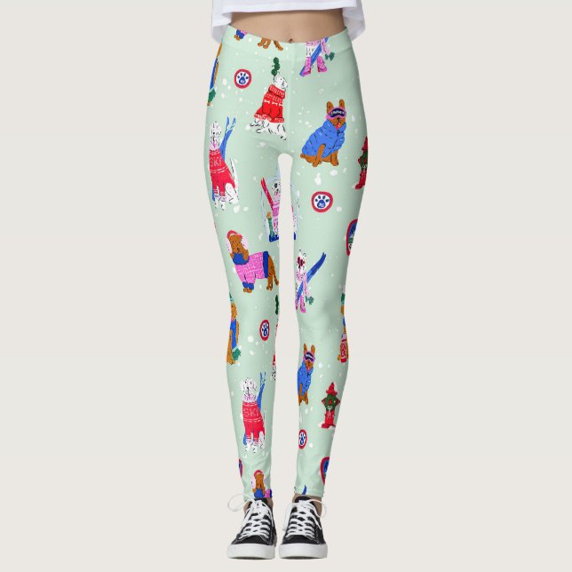Leggings Cute Snowy Dog Imprimer Activewear Pour Femmes (Devant)