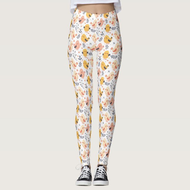 Leggings Cute Spring Chicks et modèle floral (Devant)