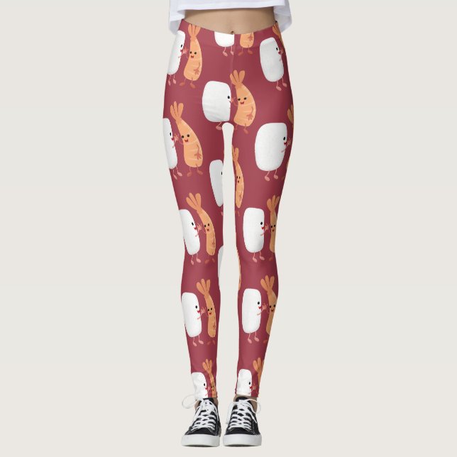 Leggings Cute sushi riz crevettes amis dessin animé (Devant)