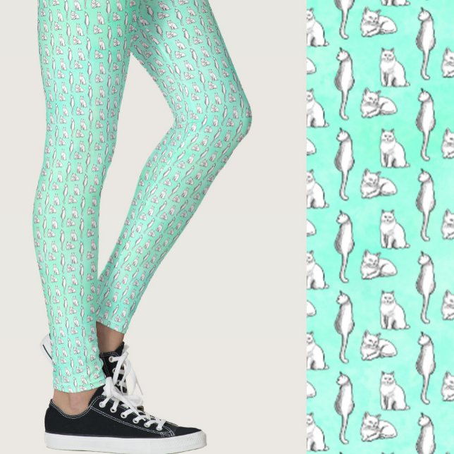 Leggings Cute Teal Cats Whimsical Patterned (Créateur téléchargé)
