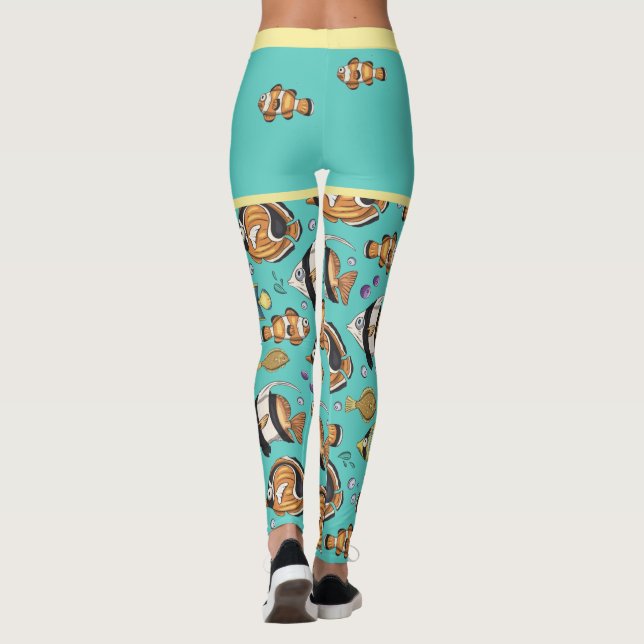 Leggings Cute Tropical Poisson Plage Aquarium Mural (Dos)