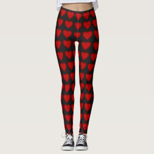 Leggings Cute Valentine Love Hearts Noir et Rouge
