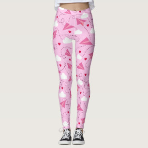 Leggings Cute Valentine Volant Avion Rouge Coeurs Rose