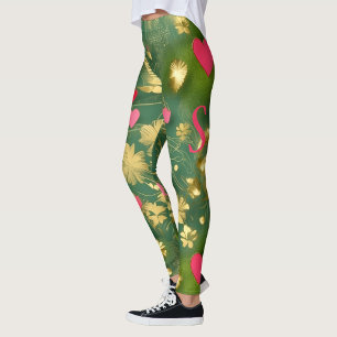 Leggings Cute Valentine's Day moss vert rose coeur floral