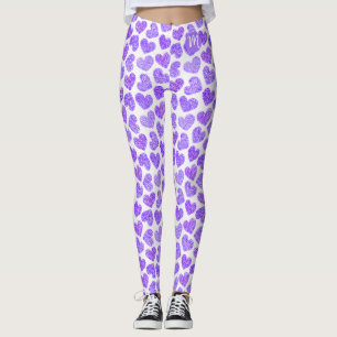 Leggings Cute violet Doodled Heart Saint Valentin Monogramm