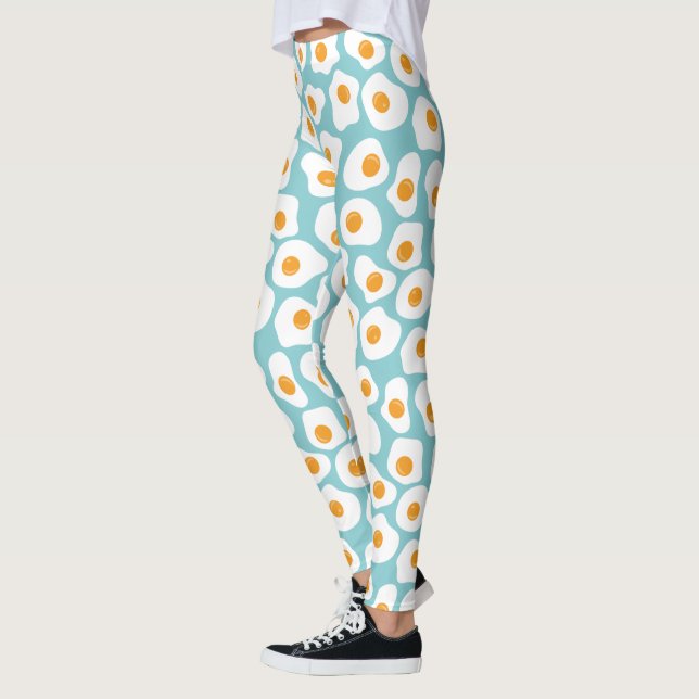 Leggings Cute Whimsical Egg Yolk Motif en bleu Turquoise (Gauche)