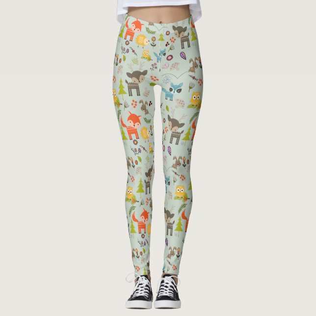 Leggings Cute Woodland Créatures Motif animal (Devant)