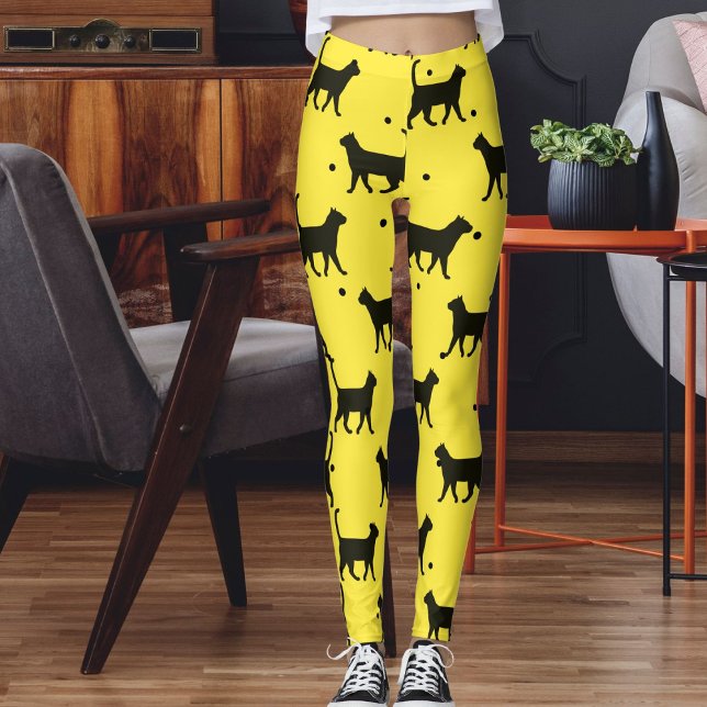 Leggings Cute Yellow And black Animal Pet Dots Cat Pattern  (Créateur téléchargé)