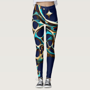 Leggings cyan foncé et arabesques d'or