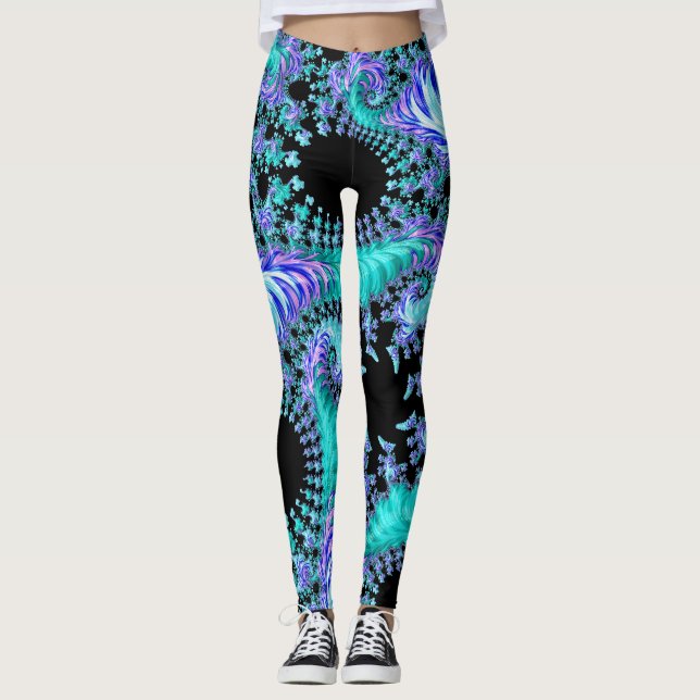 Leggings Cyan Tentacle psychédélique Abstrait art fractal (Devant)