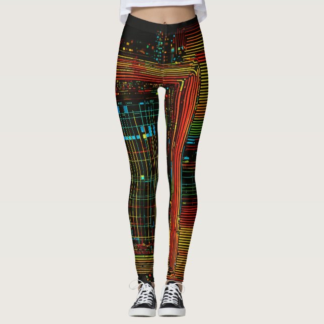 Leggings Cyber-flux : diffusion de données en continu (Devant)