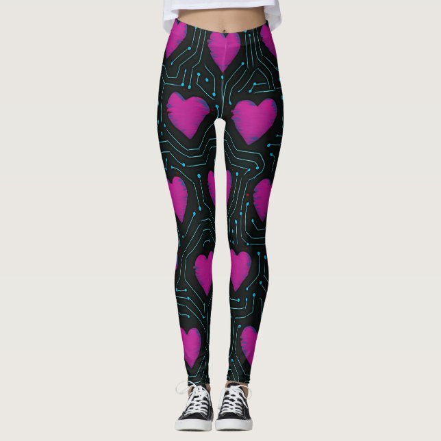 Leggings Cyber Love Circuit – Tech Heart Pattern Design (Devant)