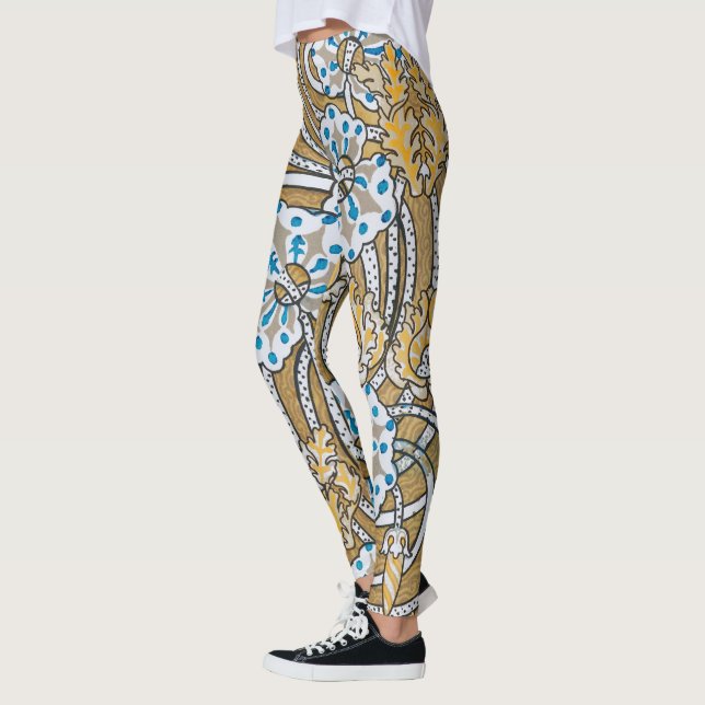 Leggings cyclamen bleu art nouveau fleur botanique (Gauche)