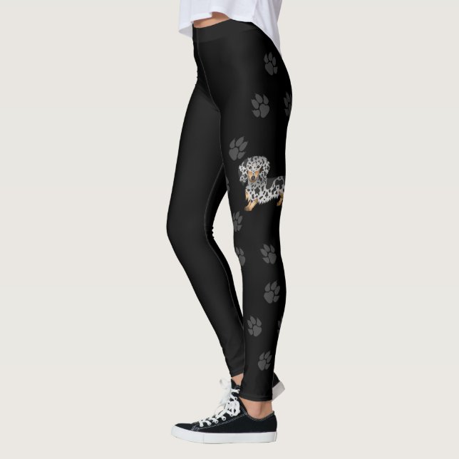 Leggings Dachshund à poil long noir et tan panaché & pattes (Gauche)