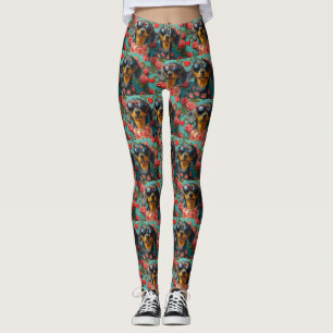 Leggings Dachshund aux roses du cœur pour la Saint-Valentin