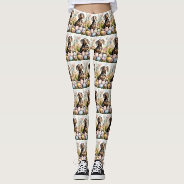 Leggings Dachshund avec œufs de Pâques (Devant)