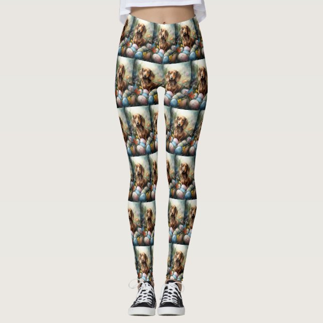 Leggings Dachshund avec œufs de Pâques (Devant)