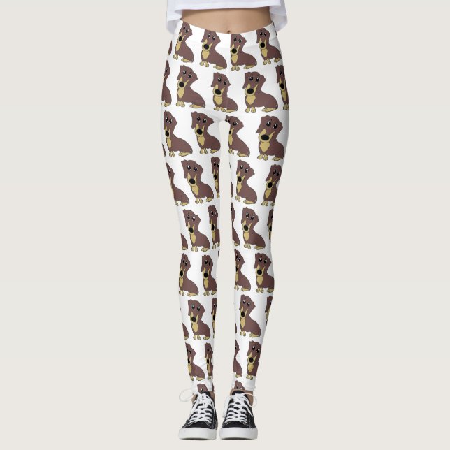 Leggings dachshund chocolat et marron dessin animé (Devant)