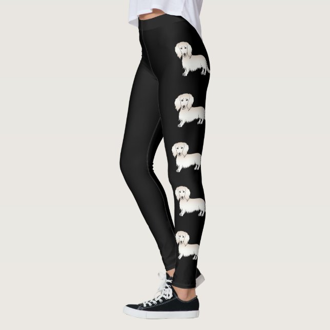 Leggings Dachshund de dessin animé à poil long crème sur fo (Gauche)