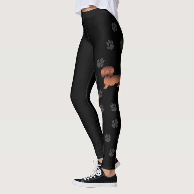 Leggings Dachshund de dessin animé à poil long rouge sablé  (Gauche)