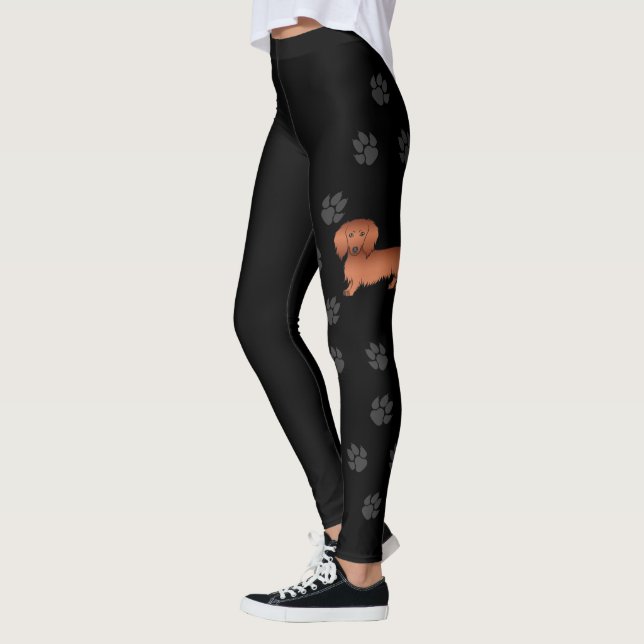 Leggings Dachshund de dessin animé mignon aux longs cheveux (Gauche)