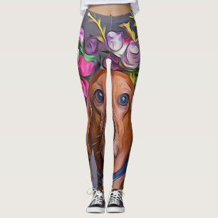 Leggings Dachshund Près De Dachshund Portant Des Fleurs