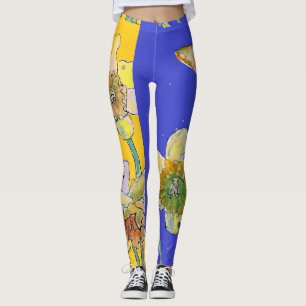 Leggings Daffodil Aquarelle Fleur Bleu Légumineuses Florale