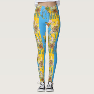 Leggings Daffodil Aquarelle Fleur Bleu Légumineuses Florale