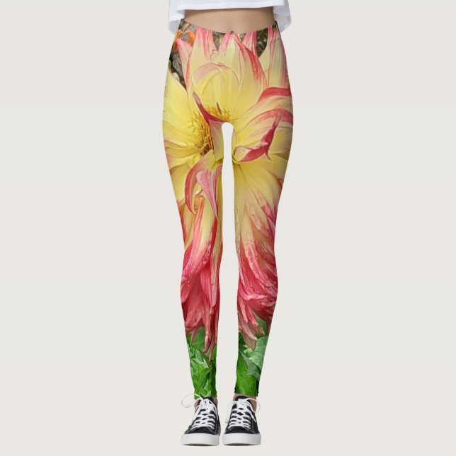 Leggings Dahlia rose et jaune (Devant)