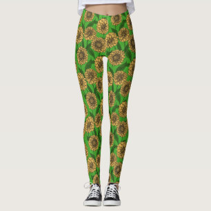 Leggings Dahlias en jaune et vert